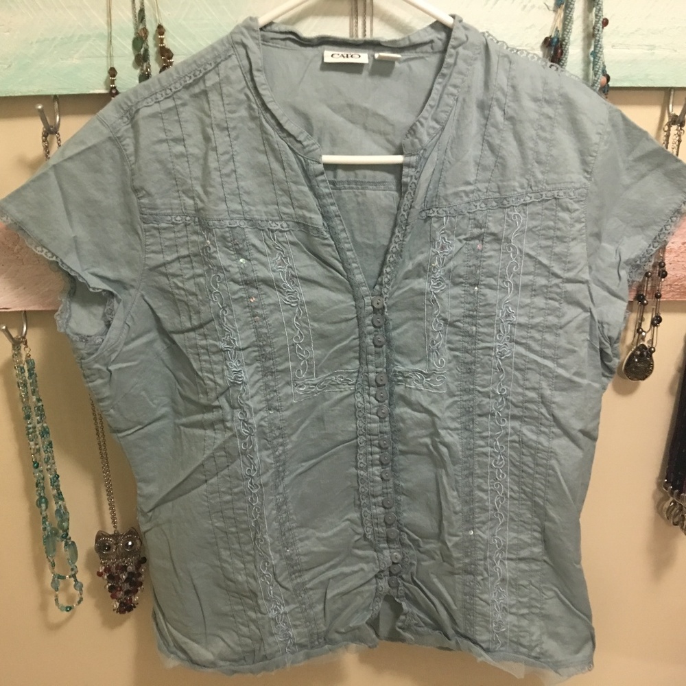 Lace and Sequin Trimmed Blouse